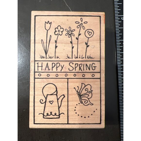 Happy Spring Wood Mounted Rubber Stamp By Great Impressions G248 - Picture 1 of 3